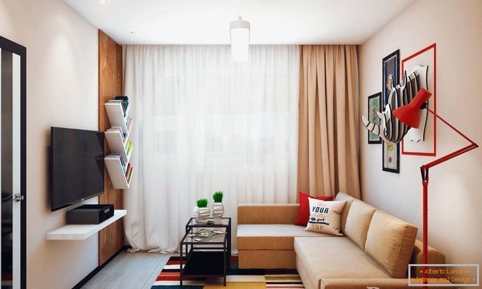 Obývací pokoj s barevným kobercem