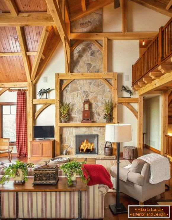 Interiérový design domu z dřeva - foto obývacího pokoje