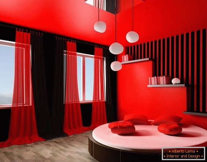 červený design ložnice, foto 26