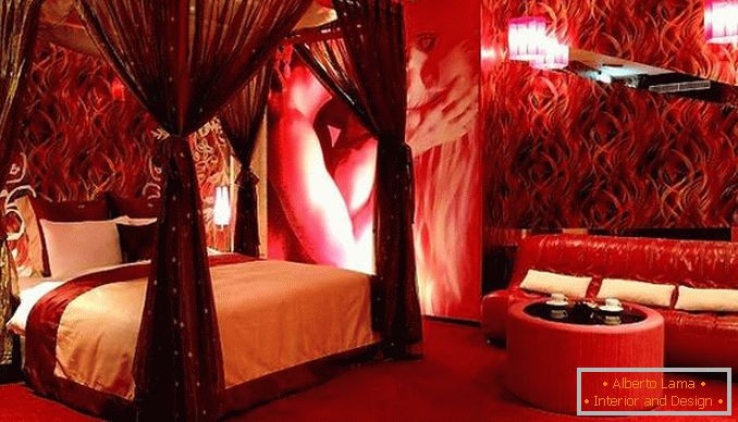červený design ložnice, foto 29
