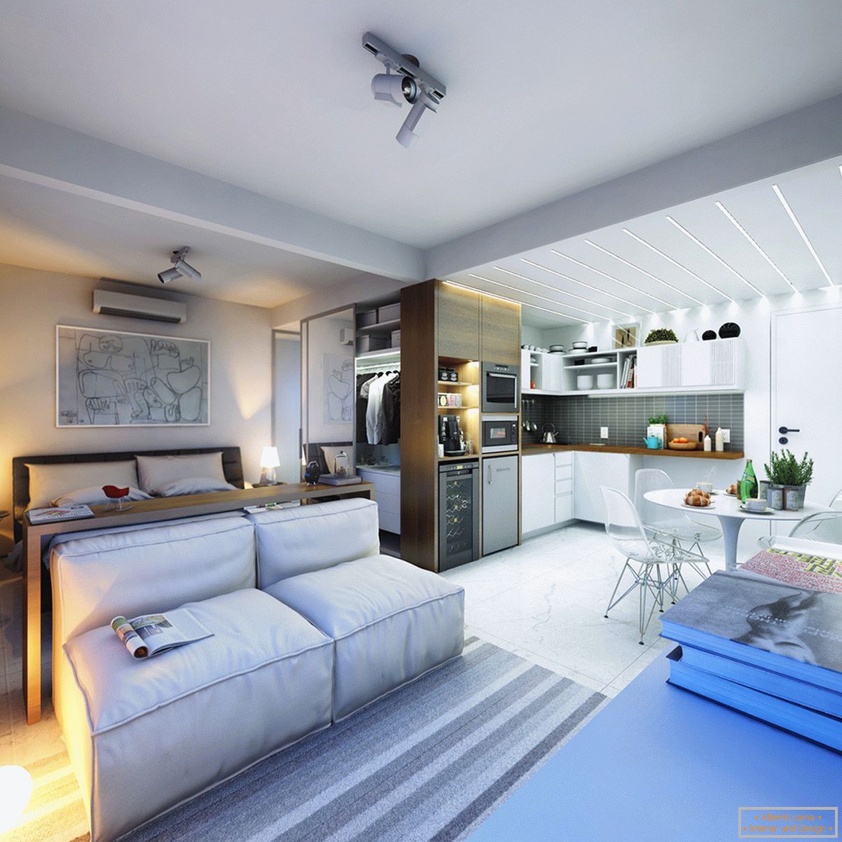 Design malého bytu v jasných barvách