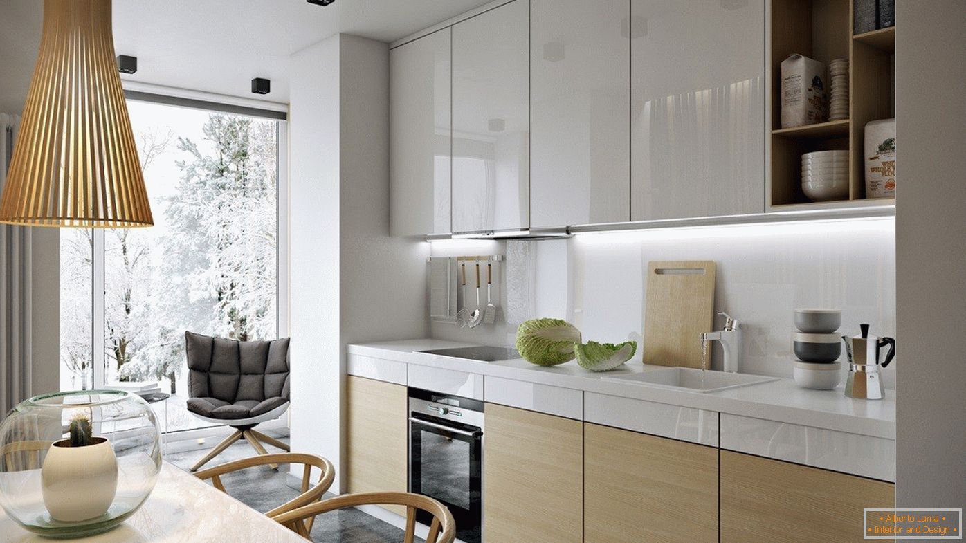 Lineární kuchyně с панорамным окном