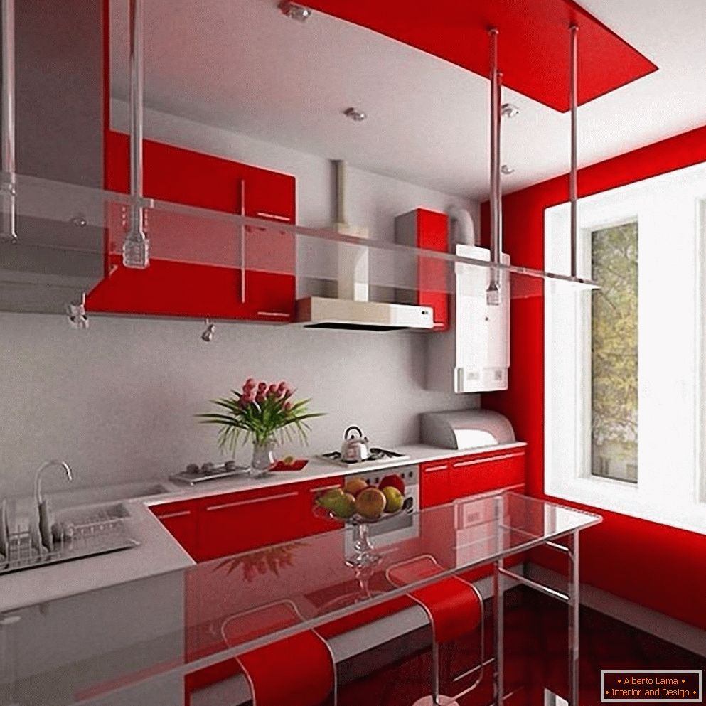 Kuchyně s červeným interiérem