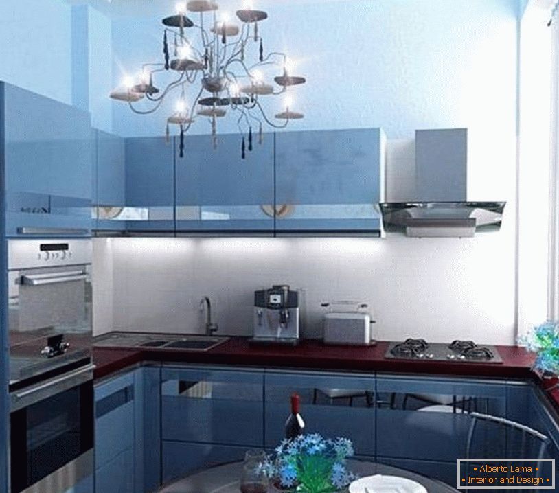 Modrá interiér kuchyně