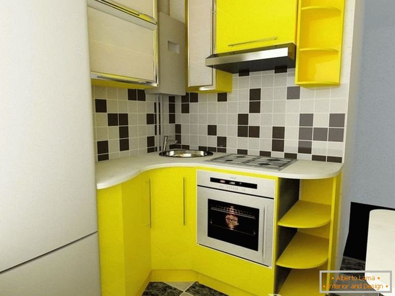 Žlutý nábytek v interiéru kuchyně