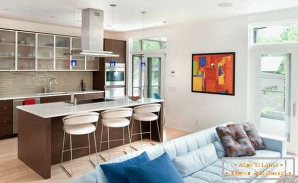 kuchyňský design obývací pokoj se zoningem, foto 17