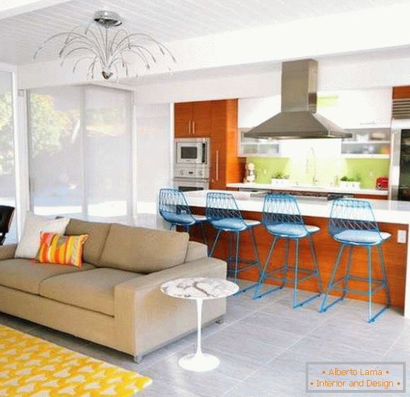 design velkého obývacího pokoje kuchyně, foto 2
