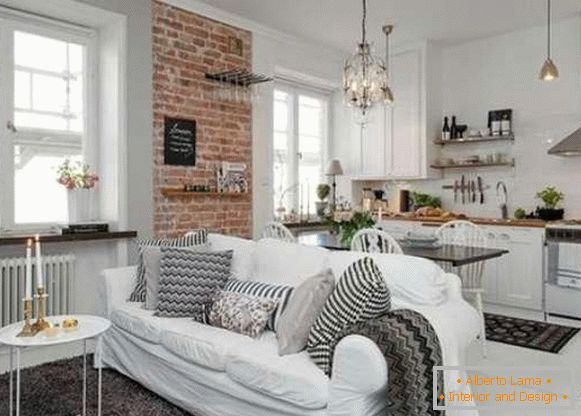 design kuchyně malý obývací pokoj, foto 24