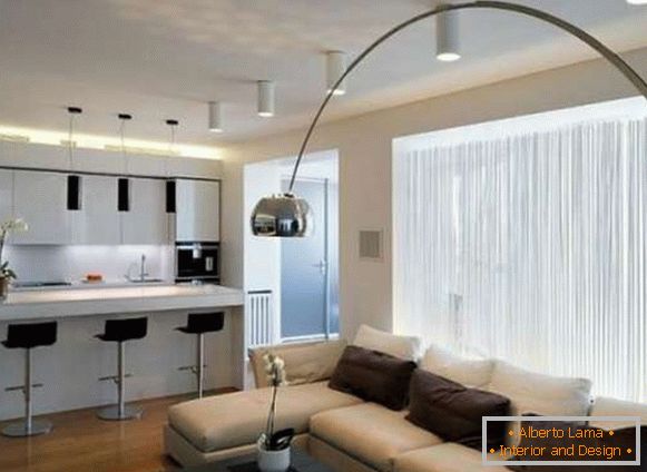 design kuchyně v obývacím pokoji v moderním stylu, foto 42