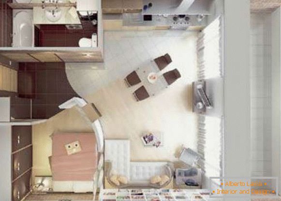 design kuchyně v kombinaci s obývacím pokojem malého prostoru, foto 53