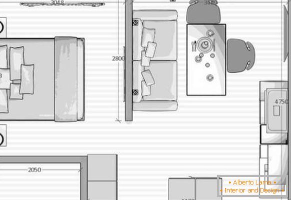 design kuchyně v kombinaci s obývacím pokojem malého prostoru, foto 58