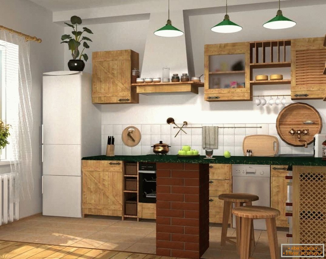 Prostorná kuchyň s dřevěnými fasádami