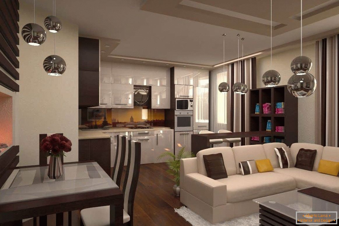 Obývací pokoj s funkčními prostory - kuchyň + jídelna