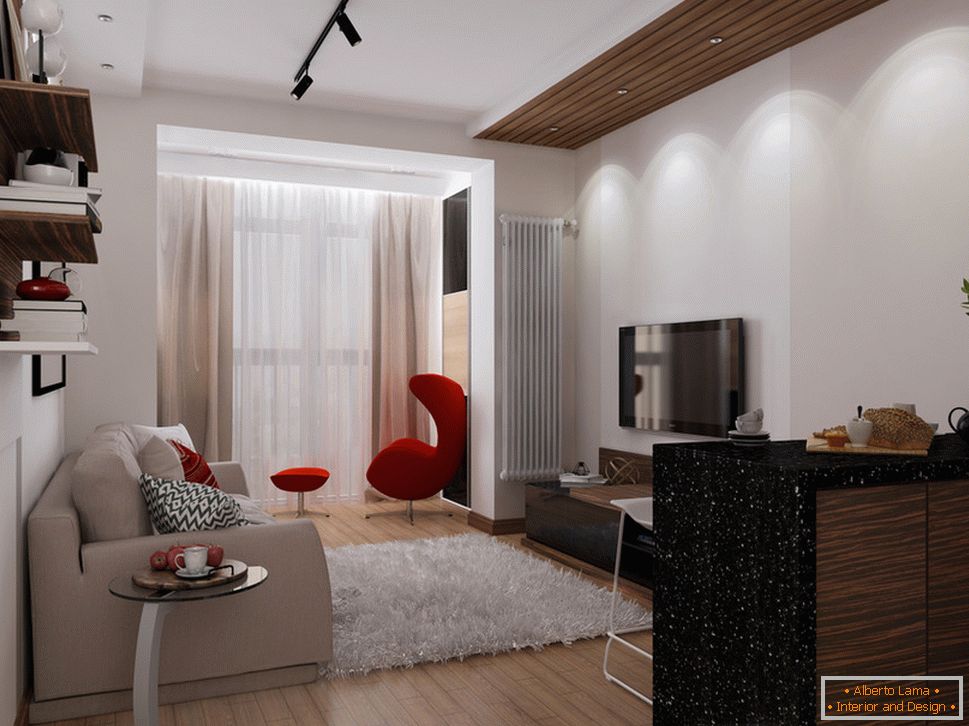 Bytový design 30 m2 m s červenými akcenty - фото 3