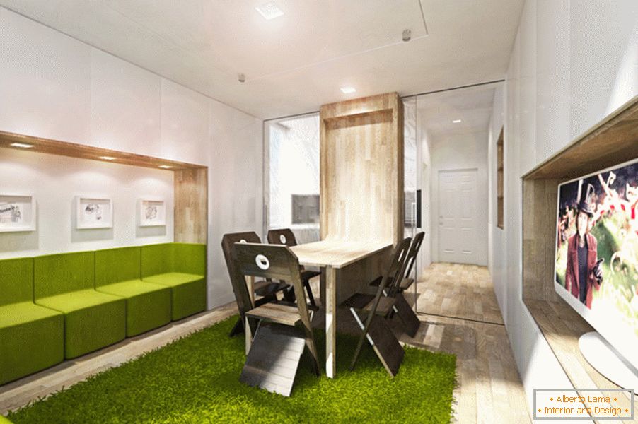 Bytový designový transformátor: jídelna v obývacím pokoji