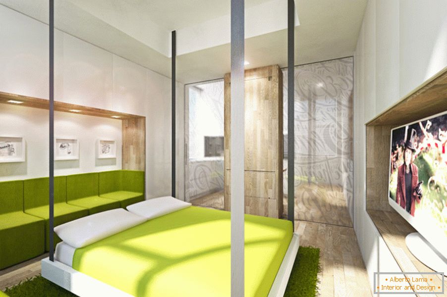 Bytový designový transformátor: postel v obývacím pokoji