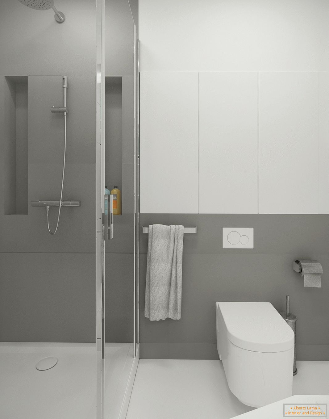 Koupelna v bílo-šedé barvě