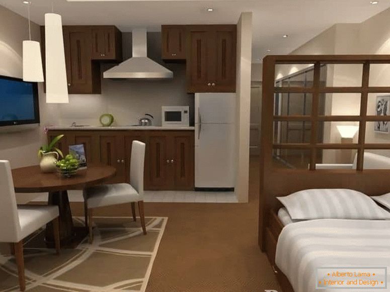 Na tomto designu můžete vidět, jak oddělit spaní v malém bytě