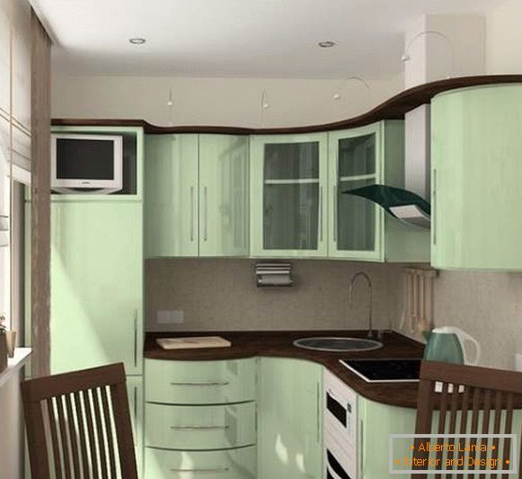 Malé pokoje - kuchyňský design na fotografii v bytě 30 m2