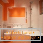 Koupelna s oranžově bílým interiérem