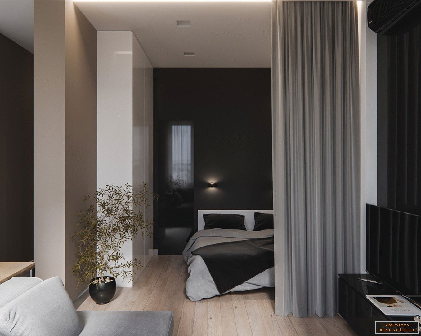 Design bytový projekt - obývací pokoj a postel