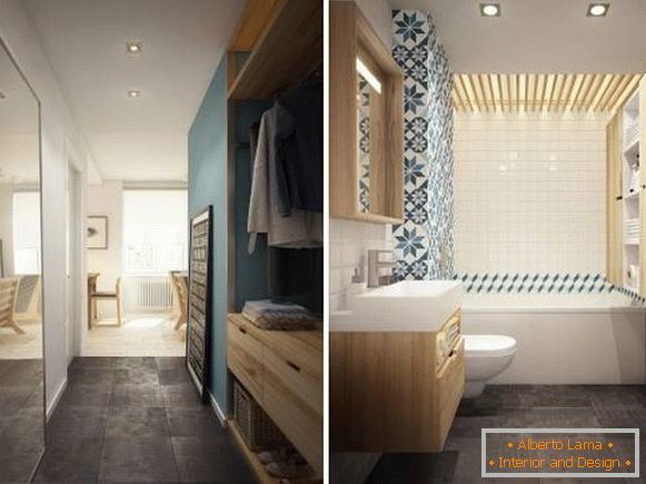 Fotografie předsíně a koupelny v designu bytu 40 m2