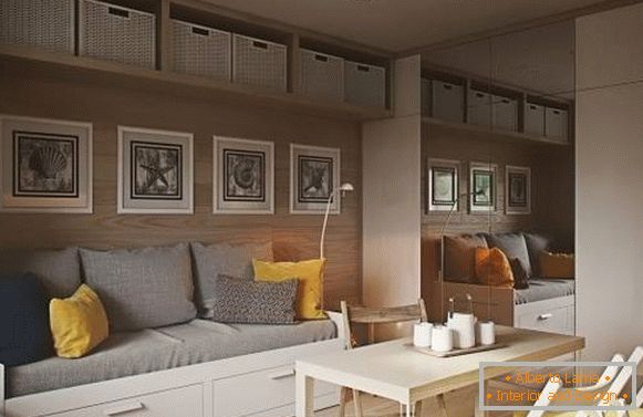 Minimalistický interiérový design jednopokojového bytu o rozloze 40 m2