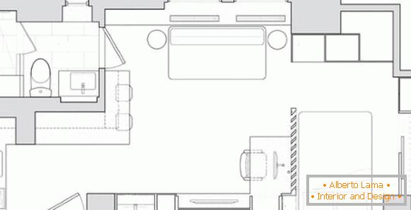 Designový bytový projekt o rozloze 40 m2 - schéma pokojů