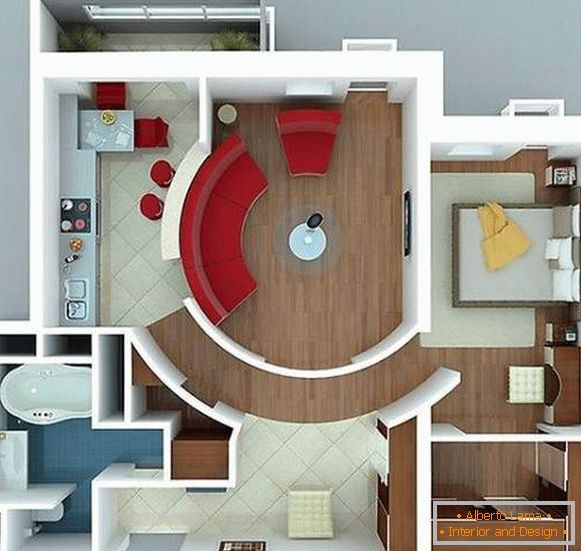Designový projekt apartmánu s 1 ložnicí a samostatnou ložnicí