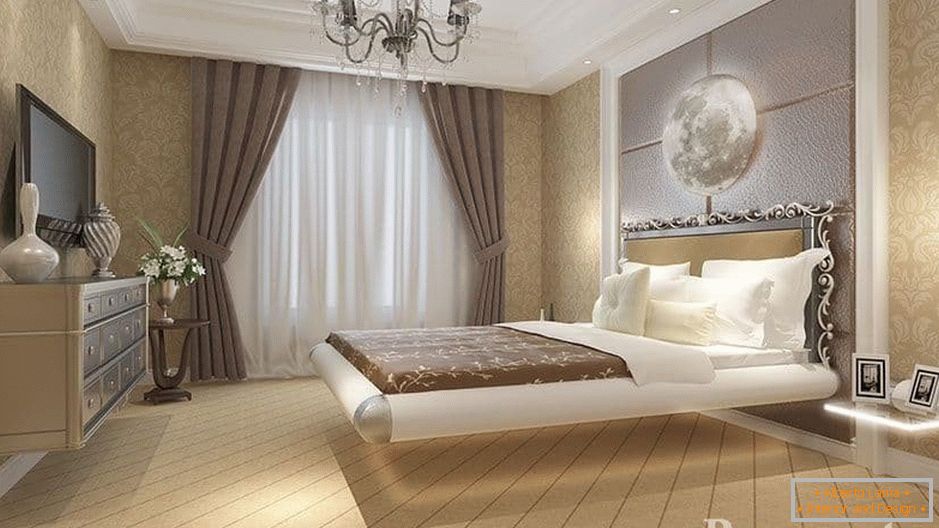 Plovoucí postel nad ložnicí v ložnici klasického stylu