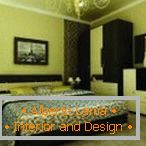 Elegantní interiér ložnice v zeleném a hnědém tónu