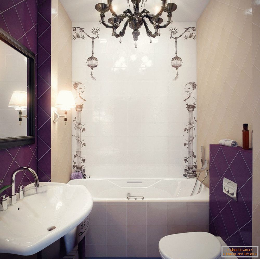 Dokončení úzké koupelny s fialovými dlaždicemi