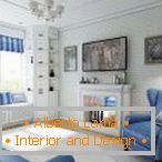 Modrá barva zředí bílý interiér