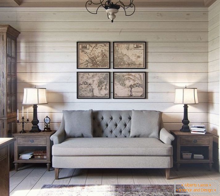 Obývací pokoj v provensálském stylu v šedých tónech