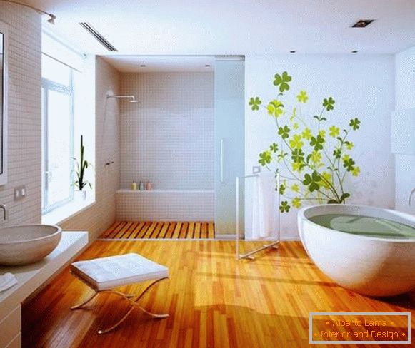 Návrh koupelny s dřevěnými podlahami