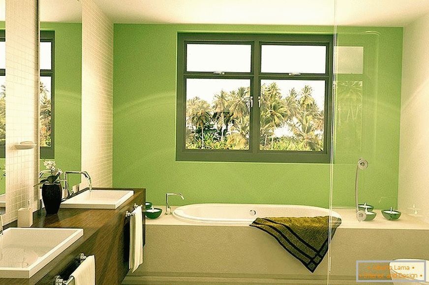 Koupelna s oknem в зеленом дизайне