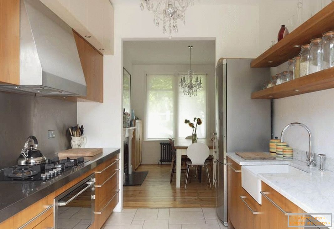 Design kuchyně-obývací pokoj podlouhlého tvaru