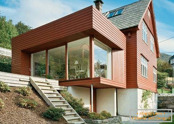Krásné dřevěné domy v high-tech stylu
