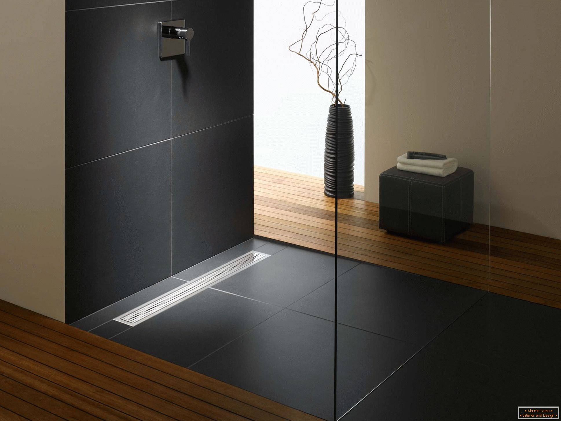 Sprchová kabina bez palety v designu moderního bytu