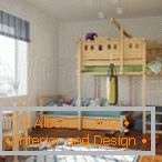 Dětská místnost s dřevěným nábytkem