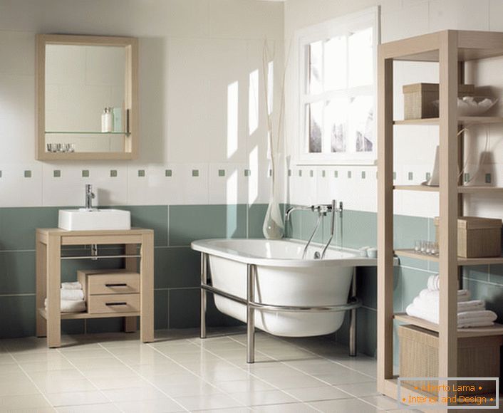 Nábytek ze dřeva - vynikající řešení pro koupelnu v secesním stylu. Jasné barvy pomáhají relaxovat a uvolňovat hosty a jejich hosty.