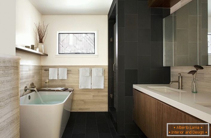 Styl secese je přirozeným používáním přírodních materiálů pro výzdobu. Panely vyrobené z lehkého dřeva vytvářejí atmosféru v koupelně ušlechtilou a rafinovanou.