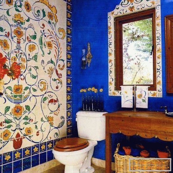 Návrh interiéru v etnickém stylu - koupelna fotografií
