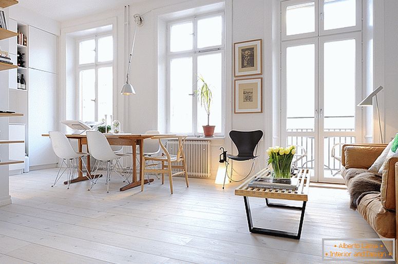 Jídelna luxusních malých bytů ve Švédsku