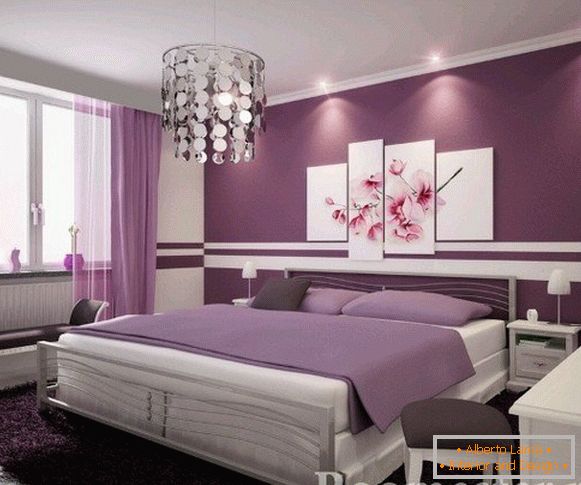Fialové barvy v interiéru ložnice