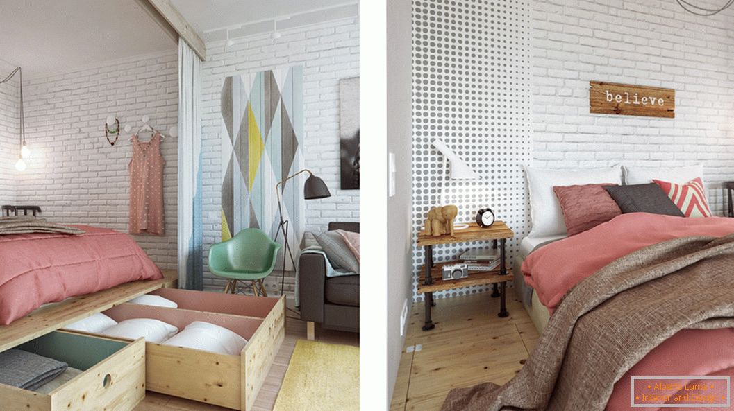 Design v ložnici v malém bytě v Moskvě