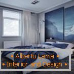 Modrá ložnice design pro mladého páru