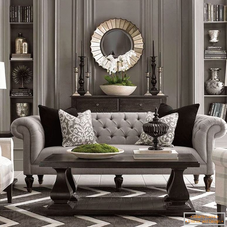 moderní-chesterfield-sofa-v-tradiční-šedá-obývací pokoj-designhomeas-com