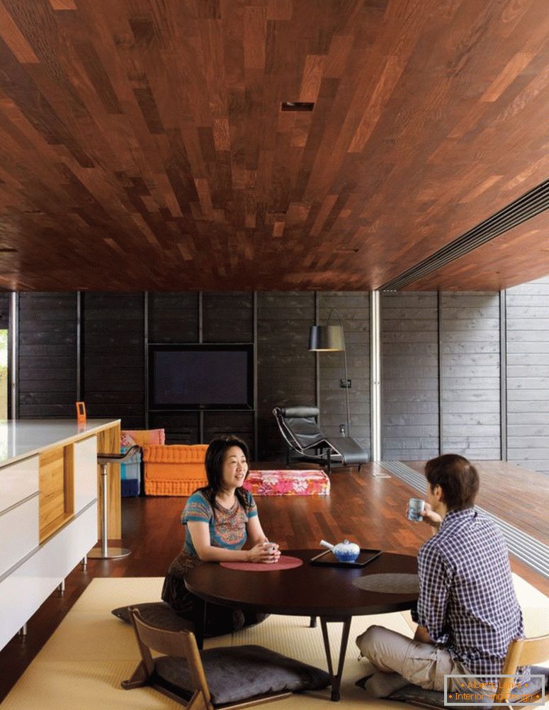 moderní-japonský-obývací-pokoj-nábytek-sety-s-tmavé-dřevěné-kávu-úžasné-jídelna-design-nápady-kuchyně-prostor-stůl-a-oblast-koberec strop-design-úžasný-japonský interiérový interiérový design -design-colleges-bl