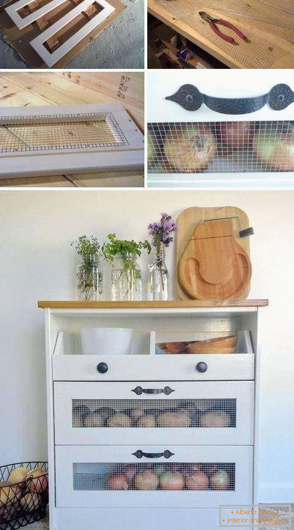 Skříňka pro skladování zeleniny v kuchyni s vlastními rukama